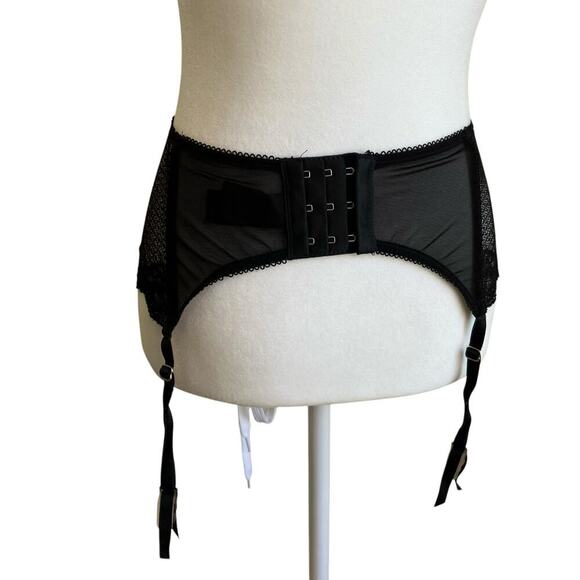 Elle Macpherson Spellbound Suspender Garter Belt Black Tan Mesh Lace Beads - Picture 8 of 16